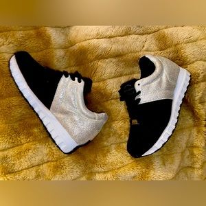 Black and white glitter shoes!! Super comfy and will make you 2 inches taller..